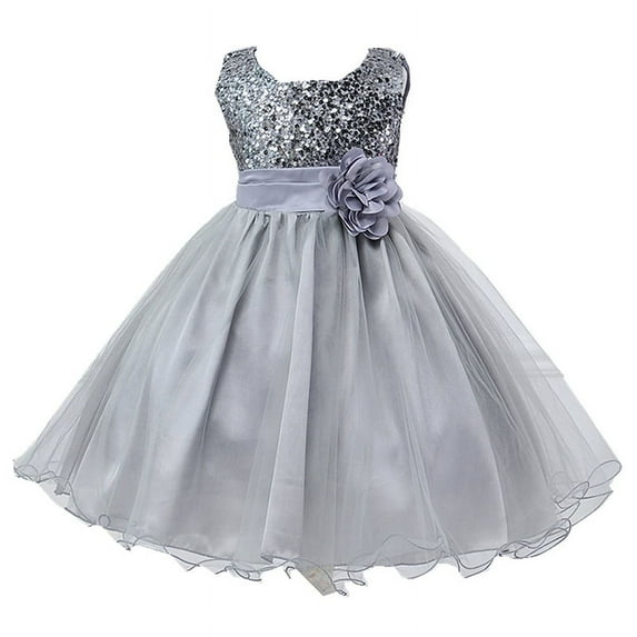 Bullpiano Kids Girls Formal Dresses Flower Girl Sequin Tulle Party Prom Ball Gown Dress 1-10T