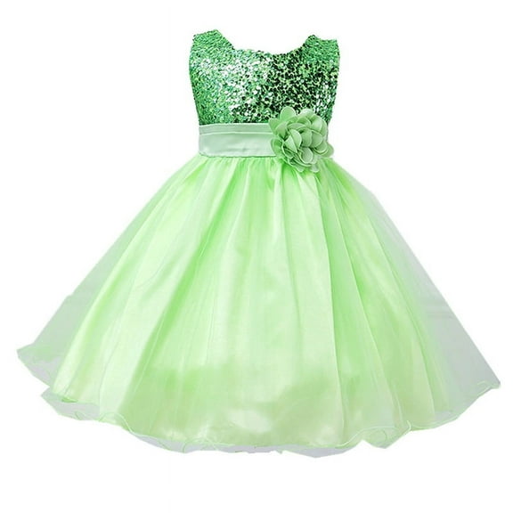 Bullpiano Kids Girls Formal Dresses Flower Girl Sequin Tulle Party Prom Ball Gown Dress 1-10T