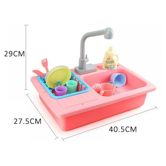 Bullpiano Kitchen Sink Play Set with Running Water - Kids Play Kitchen Toy Sink Electronic Dishwasher Pretend Kitchen Toys Set with Working Faucet and Dishes Playset for Girls Toddler and Boys