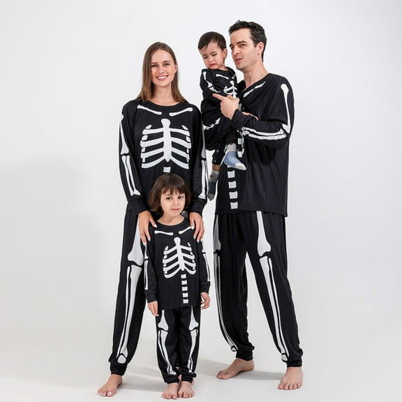 Bullpiano Matching Family Pajamas 2-Piece Holiday Halloween PJS Family Skeleton Parent-Child PJS Sleepwear Set