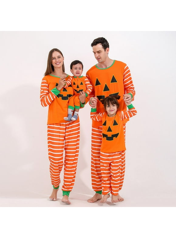 Matching Family Pajamas Sets Holiday Halloween Bat Pumpkin 2-Piece Parent-Child PJS Family Loungewear