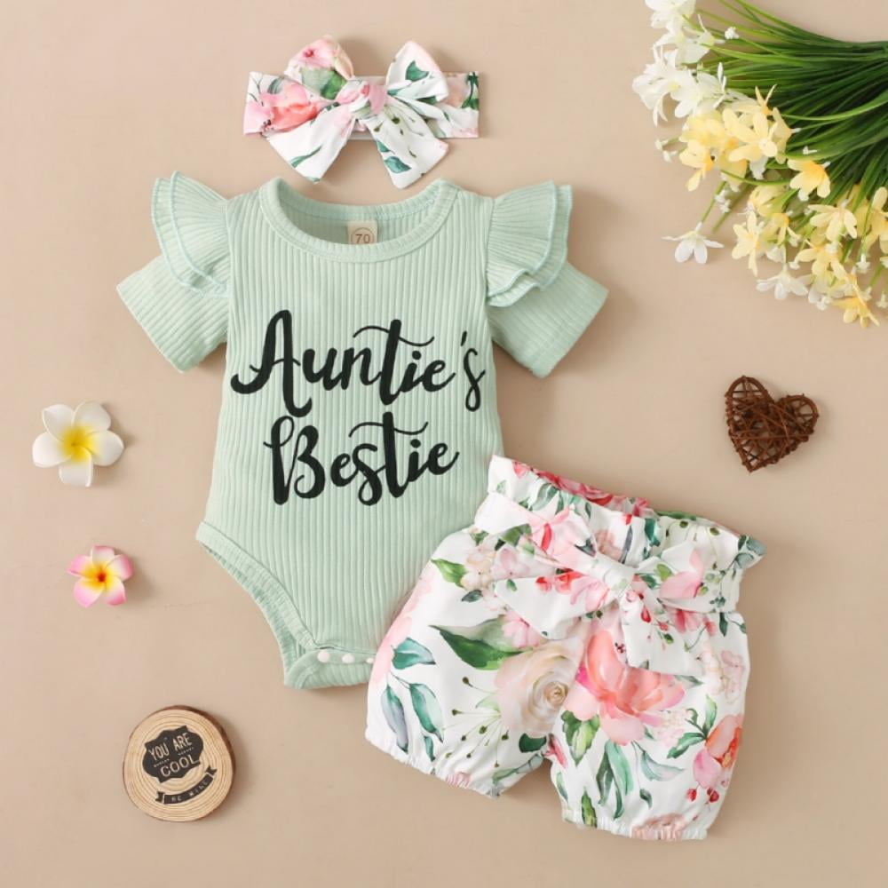 Bullpiano Newborn Infant Baby Girl Clothes Romper Shorts Set Floral Summer  Outfits Cute Clothes for Baby Girls 12-18 Months 