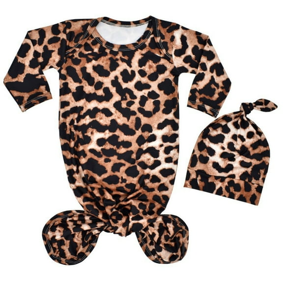 Bullpiano Newborn Knotted Gown Long Sleeve Nightgown with Matching Hat Set Unisex Baby Sleeper Gowns Cute Infant Winter Pajamas