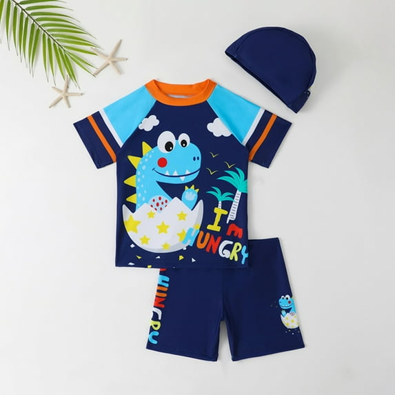 Bullpiano Toddler Baby Boys Short Sleeve Rashguard Dinosaur Bathing Suit Set Quich Dry Swimwear Surfing Suit