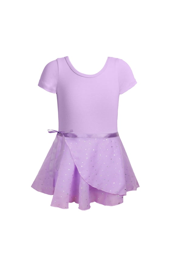 Toddler Girls Ballet Skirted Leotard Short Sleeve Glitter Dance Dress Kids Gymnastic Ballerina Outfit Dress