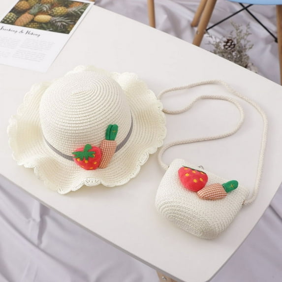 Bullpiano Toddler Girls Straw Hats Summer Beach Hats Foldable Sun Visor Hat Wide Brim Sun Hats with Woven Pockets for Outdoor Activities