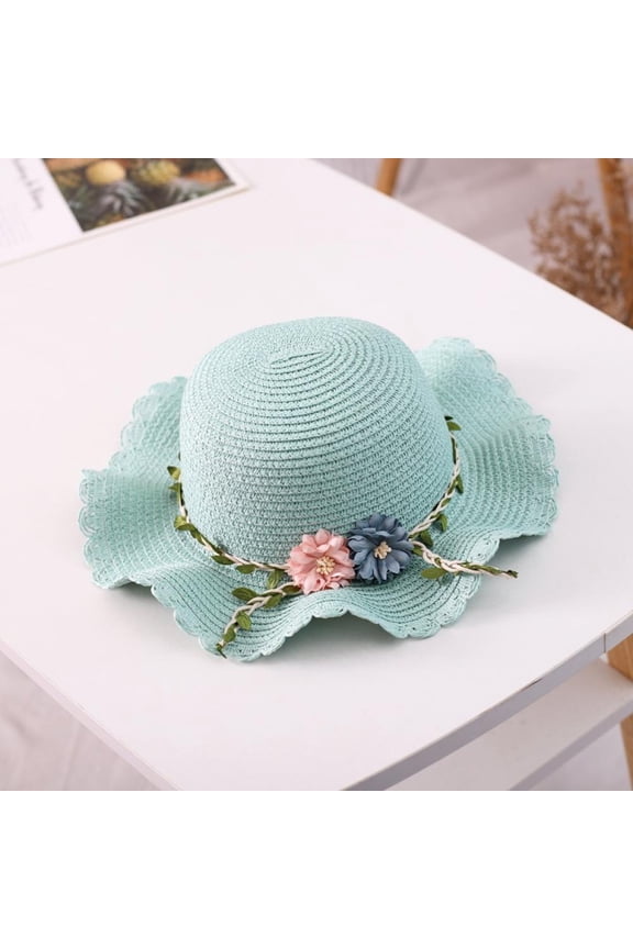 Toddler Girls Straw Hats Summer Beach Hats Foldable Sun Visor Hat Wide Brim Sun Hats with Woven Pockets for Outdoor Activities