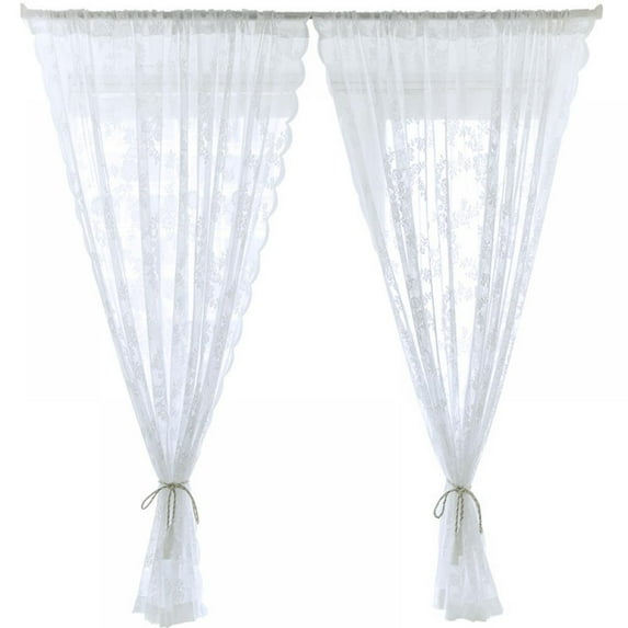 Bullpiano White 1Pc Lace Curtain Perforated Free Wear Rod European Tianchen White Yarn Curtain Door Curtain Bedroom Bay Window Gauze for Livingroom (57.08x47.24)
