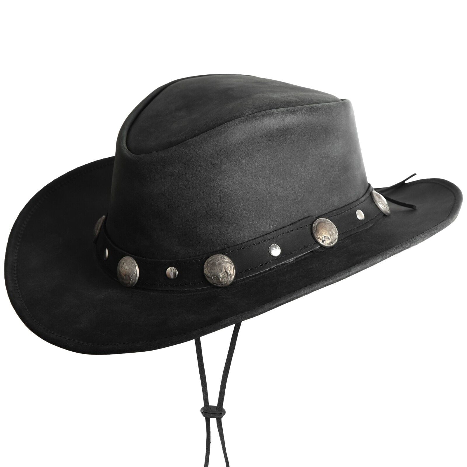 Bullring Leather Hat Western Cowboy for Men & Women - L - Black ...
