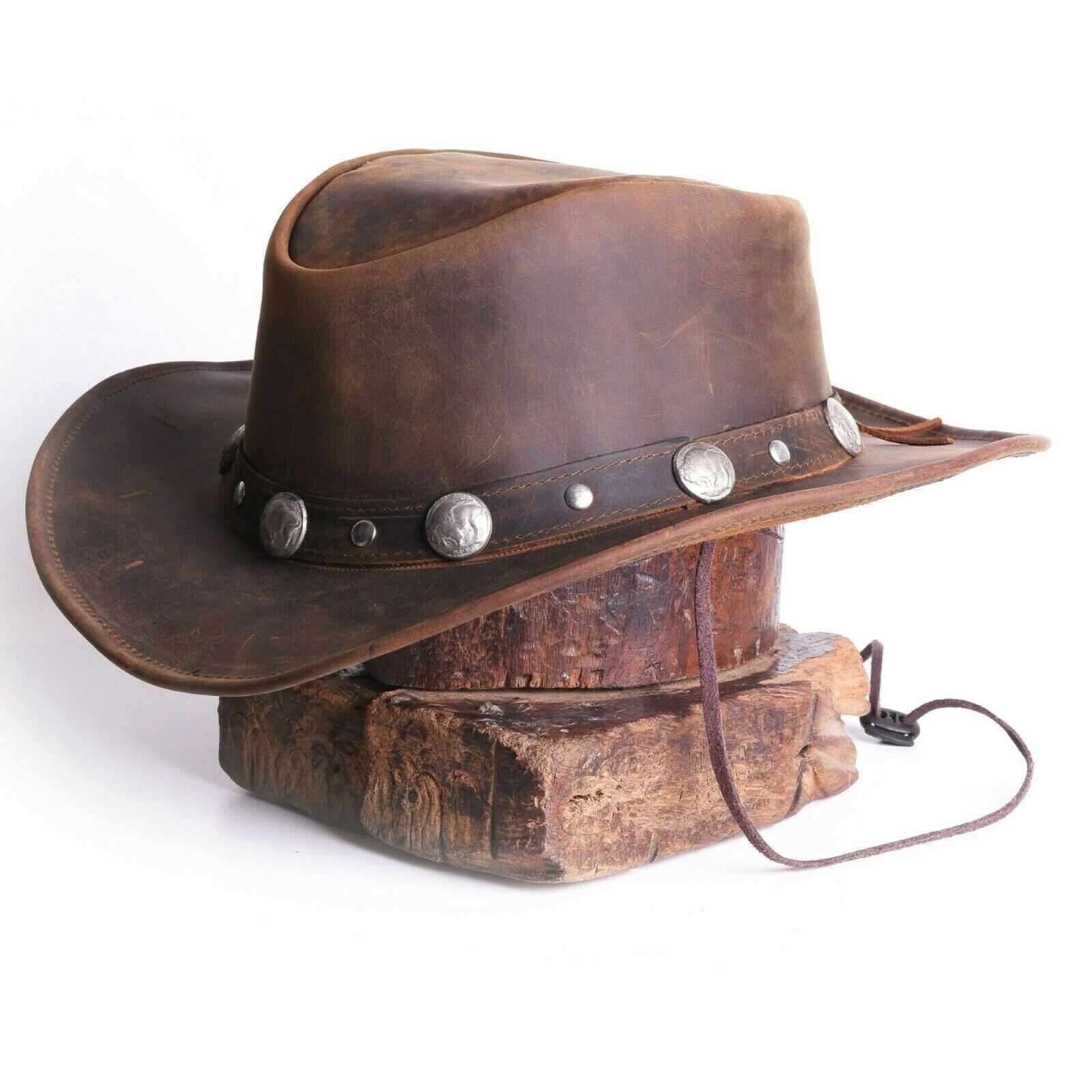 Bullring Leather Hat Western Cowboy for Men & Women - M - Tan Brown ...