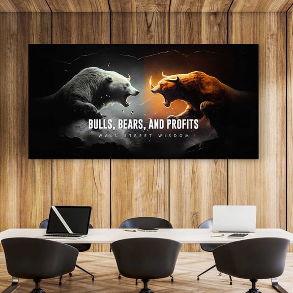 Bulls And Bears Wall Art, Stock Market Poster, Finance Office Decor, Wall Street Poster,, Or Rolled Poster Home Decor, 16x24 UNFRAMED