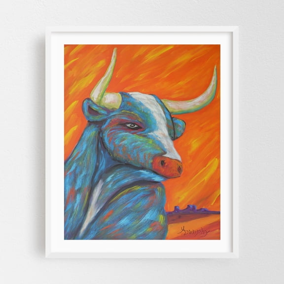 Bulls Eye - Painting Modern Art Psychedelic Surrealism Animal Wildlife White Framed Wall Art Print 16 x 20 inches