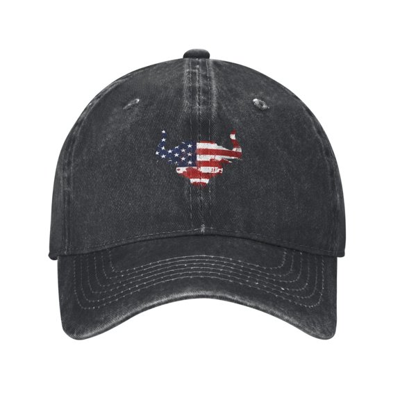Bulls Head Of The American Flag Baseball Cap Golf Dad Hat Adjustable Washed Denim Trucker Hats Unconstructed Snapback Cap for Men Women Unisex Adult,Black