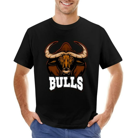 Bulls Sport Team Vintage T-shirt Mens Cotton Classic Crewneck Short Sleeve Tees Unisex Black XL