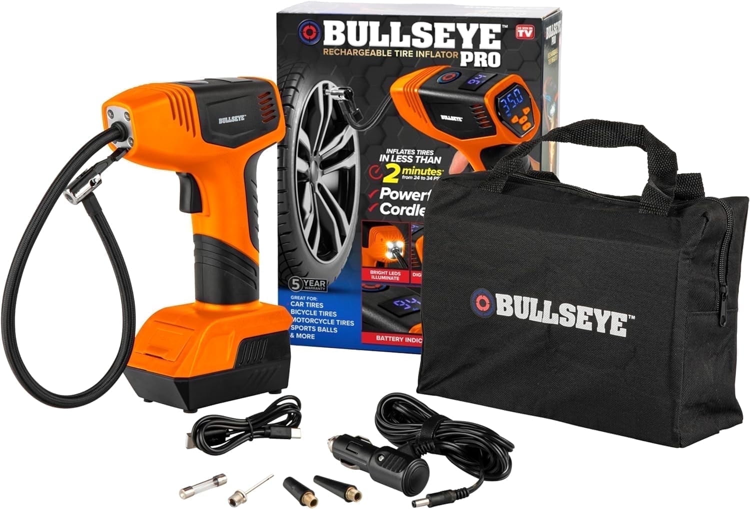 Bullseye 2441 12V Digital Pressure Gauge Tire Inflator, Orange