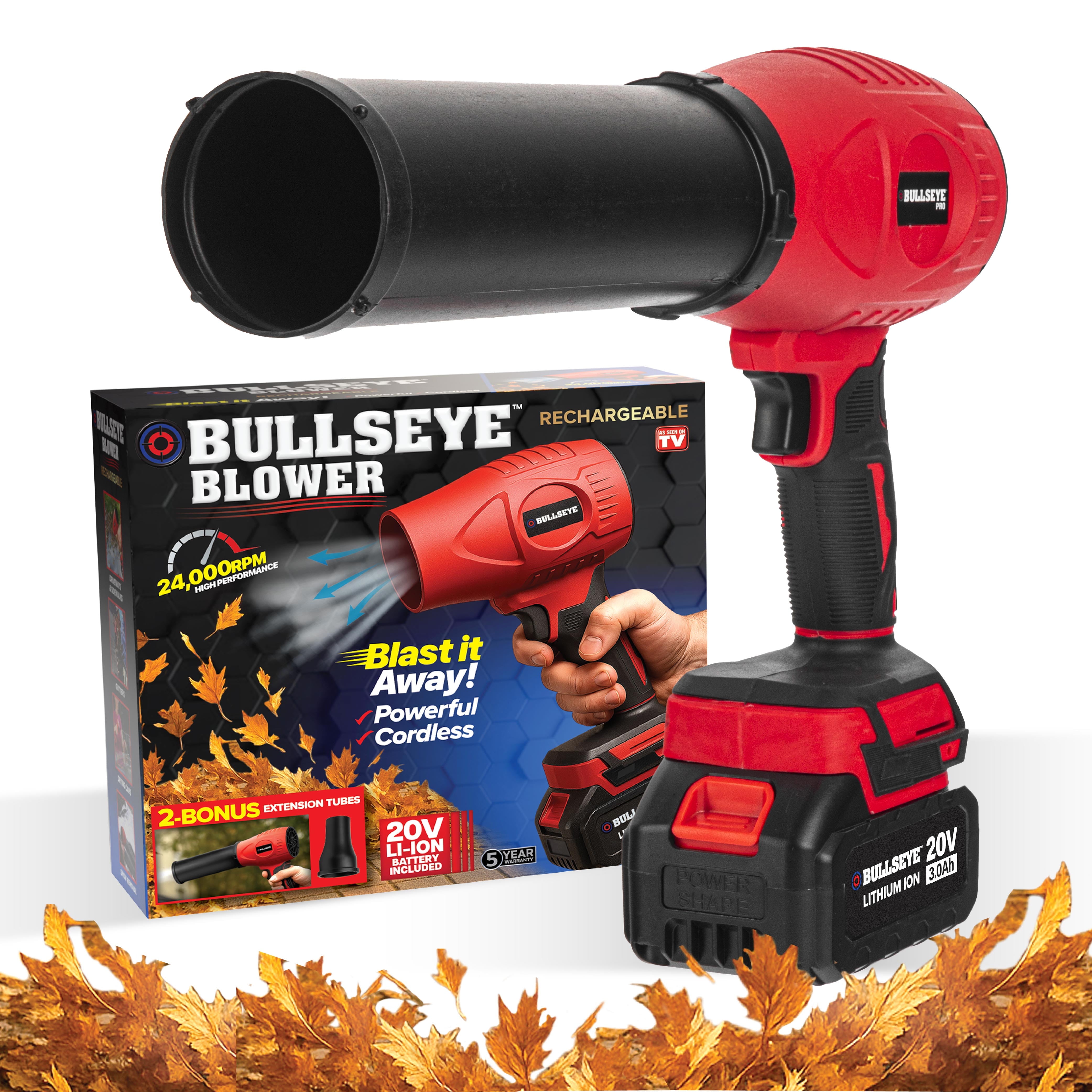 Bullseye Blower Rechargeable Cordless Leaf Dust Air Blaster 21,000 RPM with 20V Battery and Charger