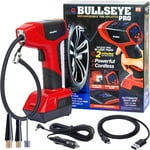 BULLSEYE PRO Tire Inflator with Pressure Gauge, Compact and Portable, Automatic Shut Off, 150 PSI Max, USB Home Rechargeable and Cord for Vehicular Use As Seen On TV (9475)
