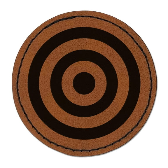 Bullseye Target 2.5" Faux Leather Round Engraved Iron-On Patch - Brown