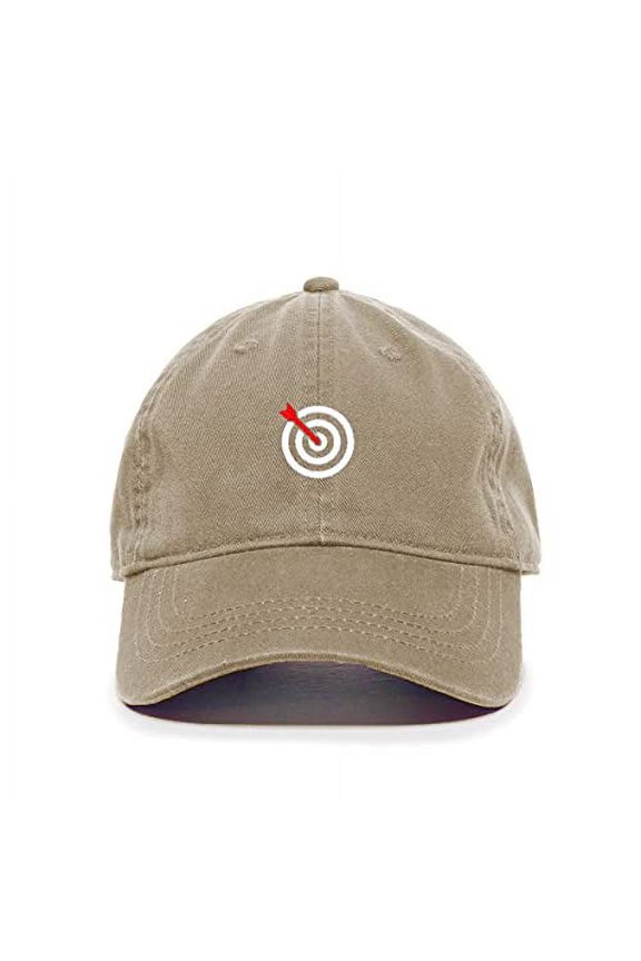 Bullseye Target with Arrow Baseball Cap Embroidered Cotton Adjustable Dad Hat Khaki