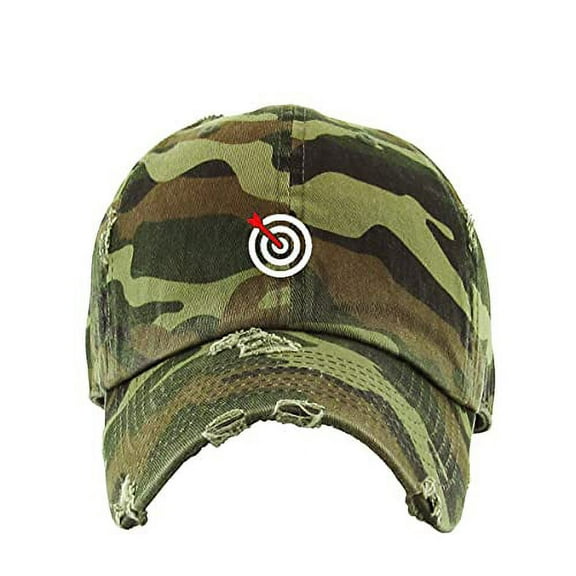 Bullseye Target with Arrow Vintage Baseball Cap Embroidered Cotton Adjustable Distressed Dad Hat Camo