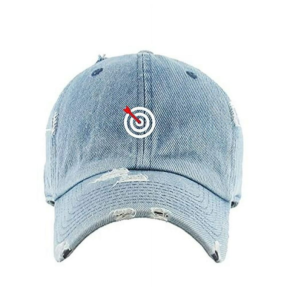 Bullseye Target with Arrow Vintage Baseball Cap Embroidered Cotton Adjustable Distressed Dad Hat Light Denim