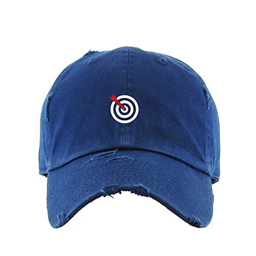 Bullseye Target with Arrow Vintage Baseball Cap Embroidered Cotton  Adjustable Distressed Dad Hat Brush Black 