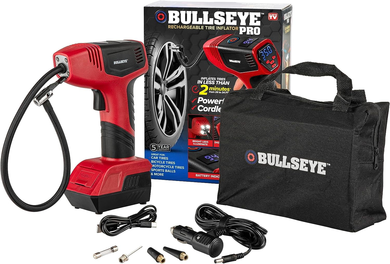 Bullseye Tire Inflator Air Compressor Portable Car Auto Tire Inflator Tire  Pump with Digital Pressure Gauge
