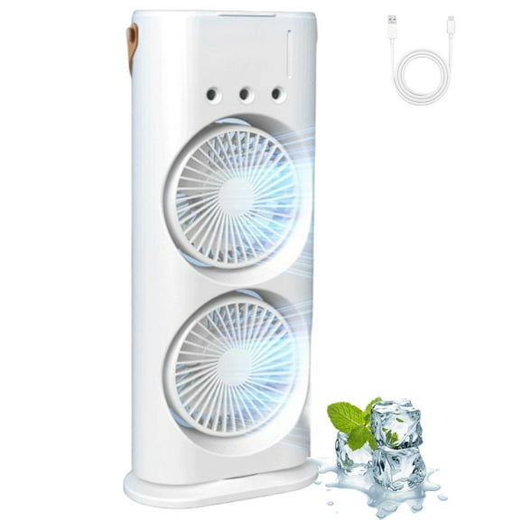 Bullseyeair 3-in-1 Portable Misting Fan & Air Conditioner, Rechargeable Double Fan with 3 Speeds & 600ml Water Tank for Home, Office, Bedroom, Outdoor Cooling 2025 Upgrade