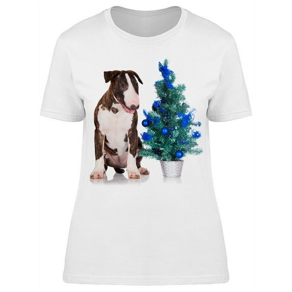 Bullterrier And Christmas Tree T-Shirt Women -Image by Shutterstock, Female x-Large