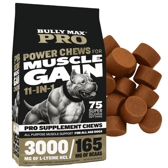 Bully Max Pro Series 11 -in-1 Muscle Gain Soft Power Chews for Dogs, 10.6 oz. Bag