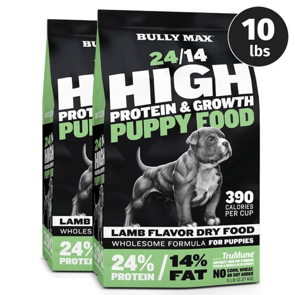 Bully Max 24/14 High Protein Puppy Food with Lamb & Pork | Dry Puppy Dog Food for Growth, Muscle & Immunity | 390 Calories per Cup