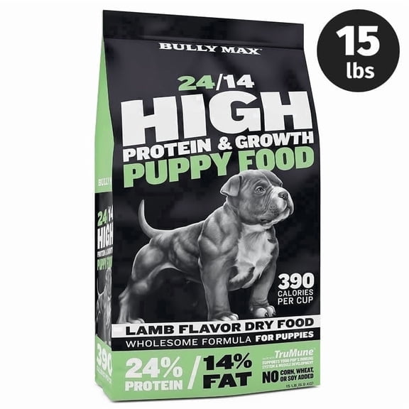 Bully Max 24/14 High Protein & Growth Lamb Flavored Dog Food for Puppies, 15 lb. Bag