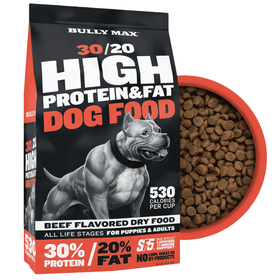 Bully Max 30/20 High Protein & Fat Dry Dog Food | Beef Meal Formula, High Calorie Dog Food for Muscle Gain & Weight Support, 30% Protein, 20% Fat, 530 Calories per Cup | All Life Stages