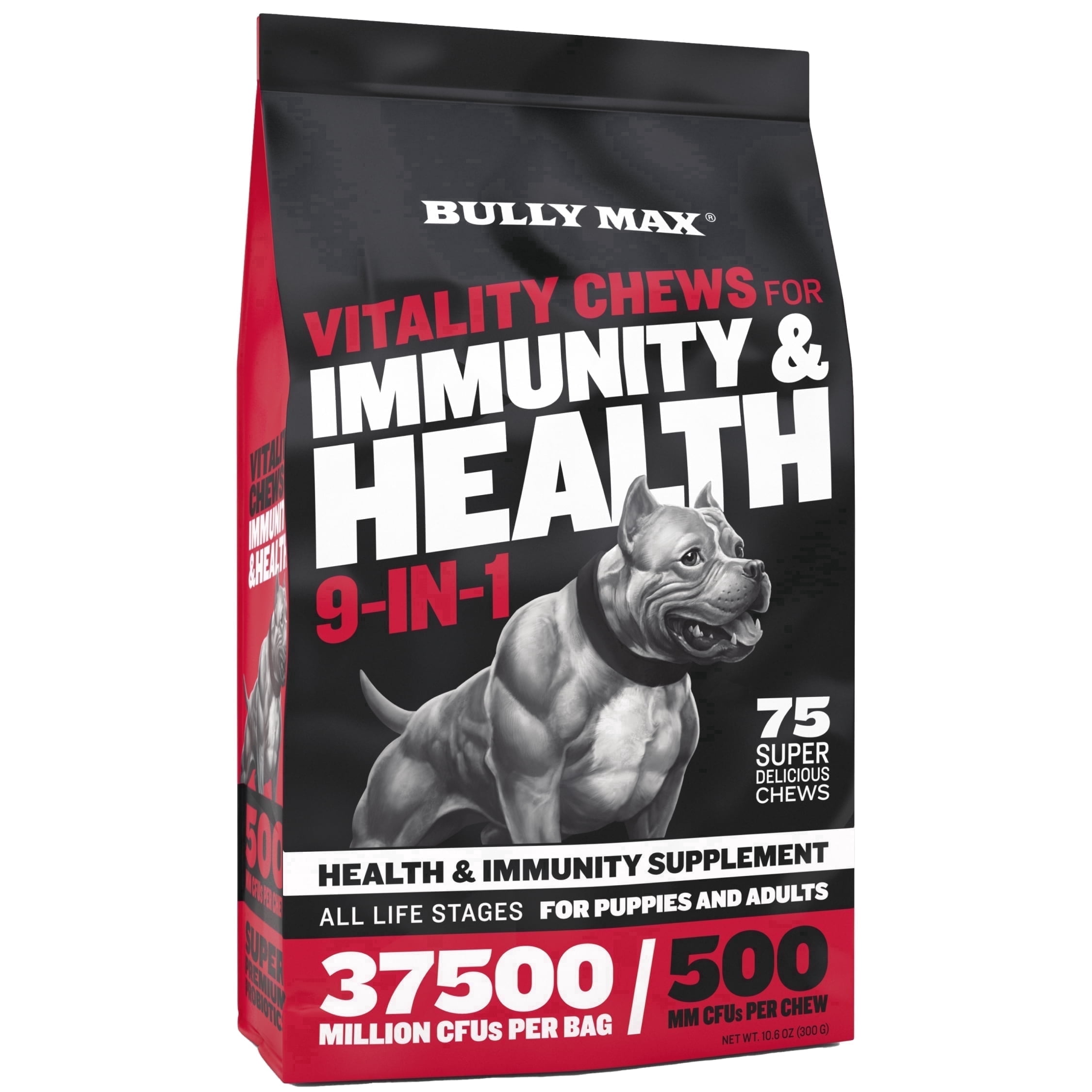 Bully Max Immunity & Health Bacon Flavor Soft Chews for Dogs, 10.6 oz Bag