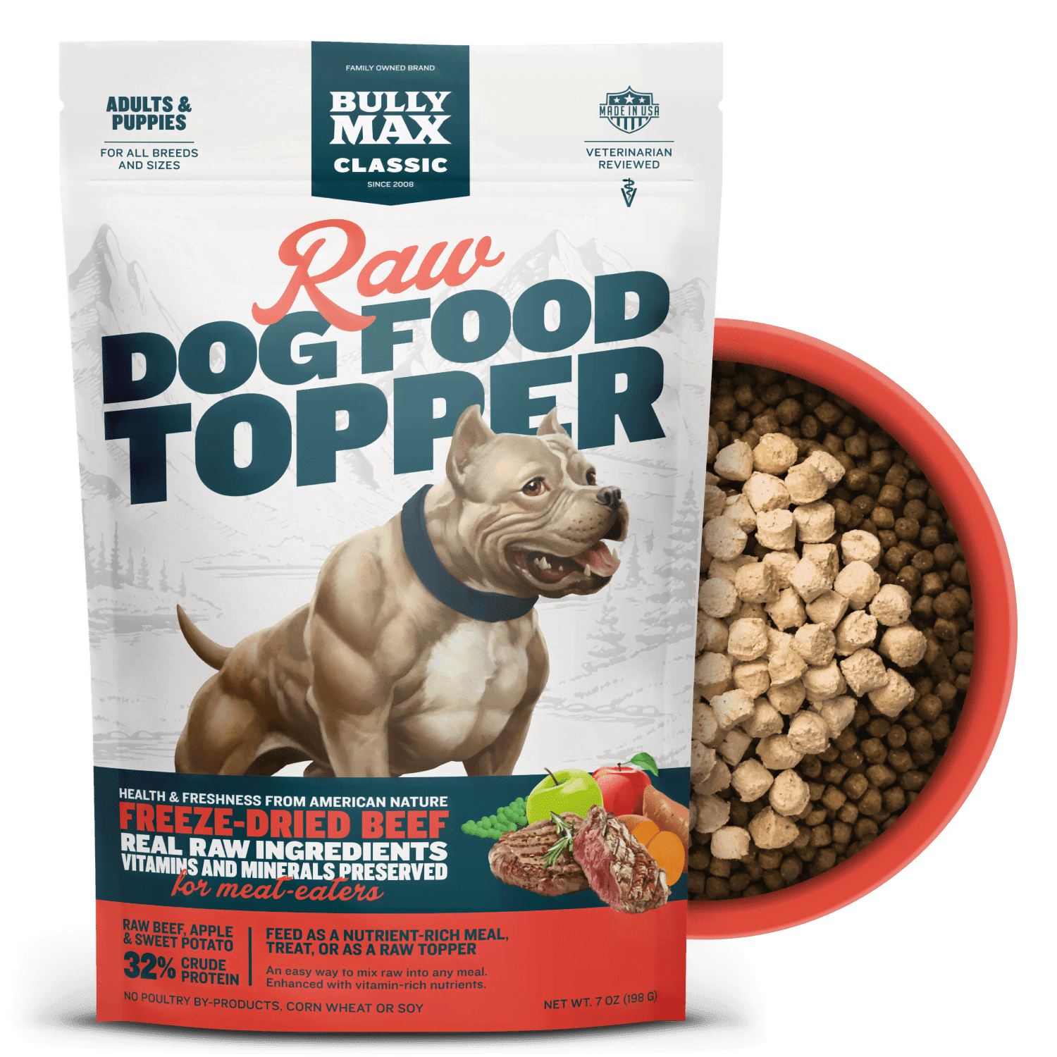 Bully Max Freeze-Dried Beef Flavor Raw Dog Food Topper, 7 oz. Bag