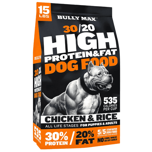 Bully Max 30/20 High Protein Dog Food 30 lb | High Calorie Dog Food for Weight Gain & Muscle | 30% Protein 20% Fat | Premium Dry Dog Food for All Breeds