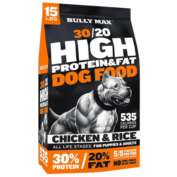 Bully Max 30/20 High Protein Dog Food 30 lb | High Calorie Dog Food for Weight Gain & Muscle | 30% Protein 20% Fat | Premium Dry Dog Food for All Breeds