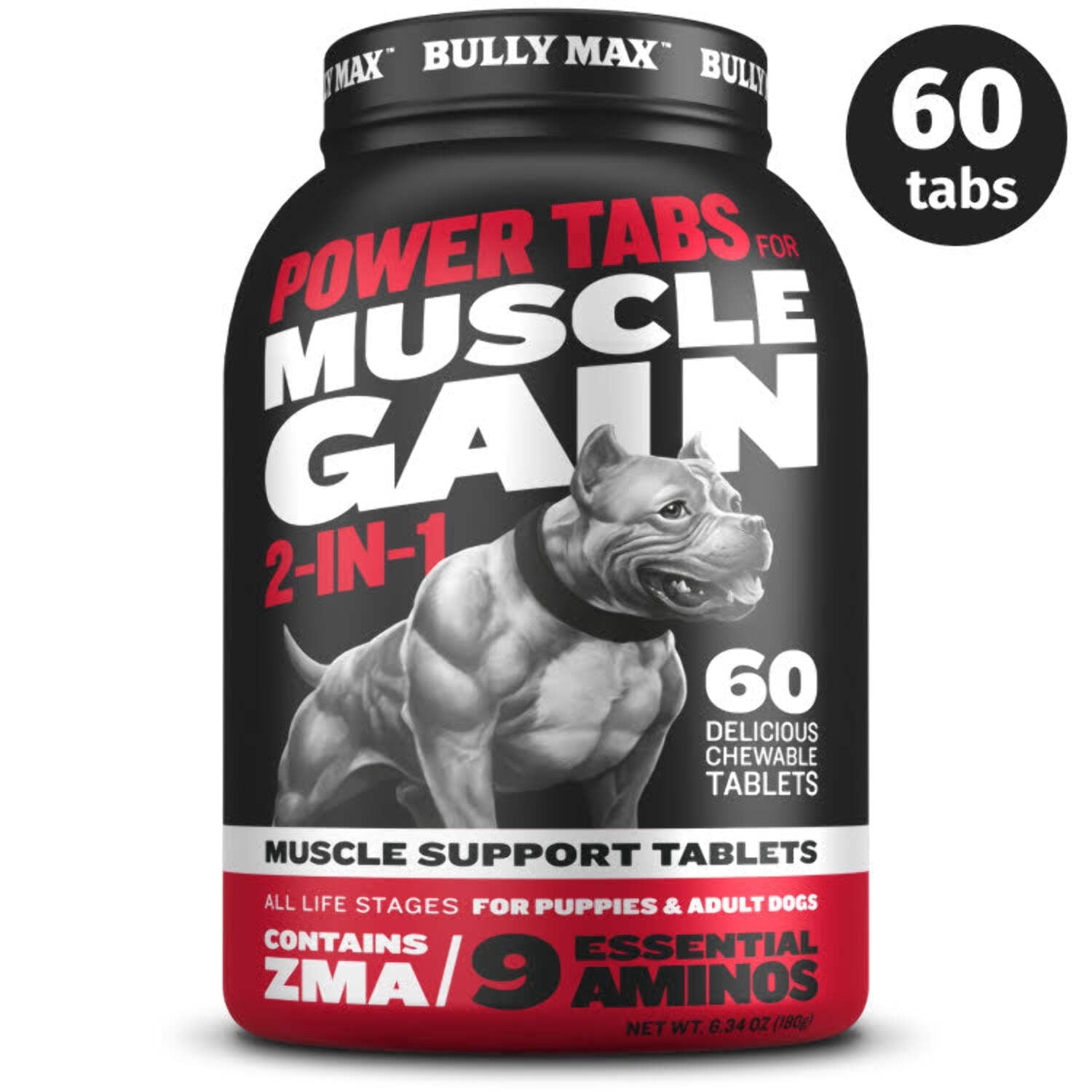 Bully Max Muscle Gain Chewable Tablets for Puppies and Adult Dogs, 60 ct. Bottle