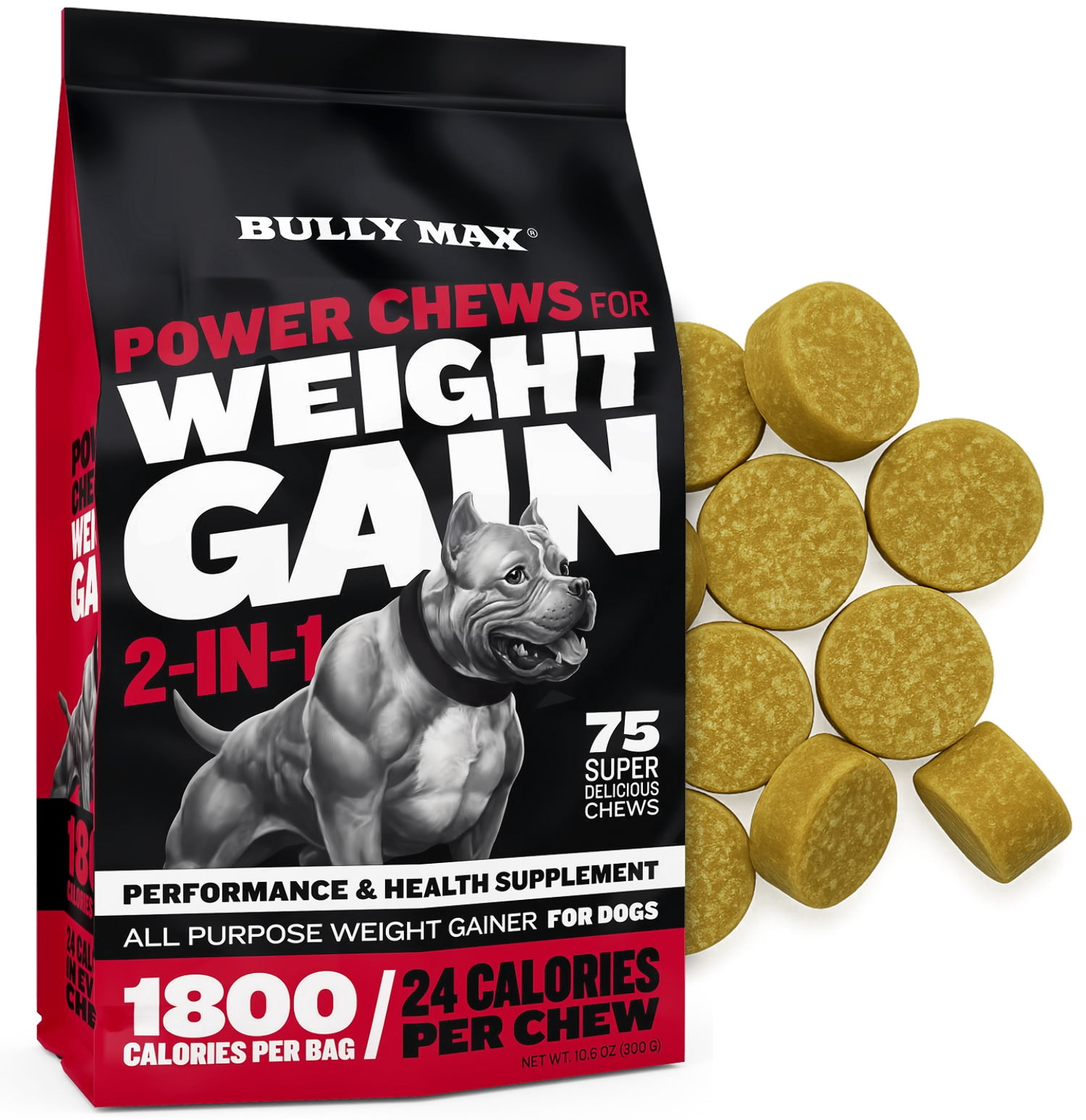Bully Max Weight Gain Soft Chews for Dogs, Chicken and Bacon Flavor, 10.6 oz. Bag