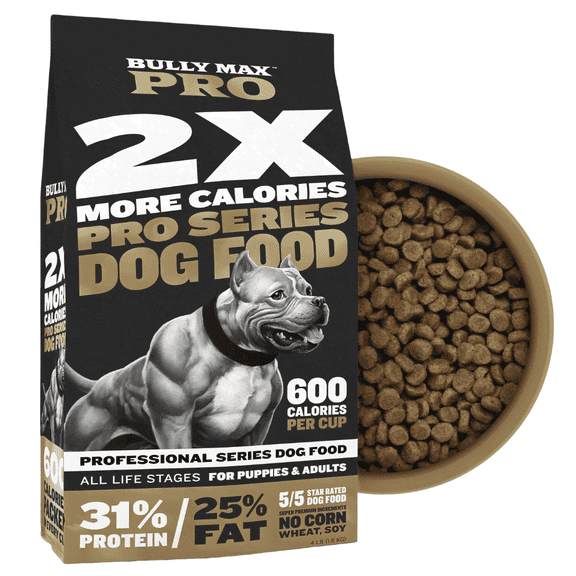 Bully Max 2x Pro Series 31/25 High Calorie Dry Dog Food, 600 Calories per Cup, 31% Protein 25% Fat, Premium Performance Formula for Puppies & Adult Dogs