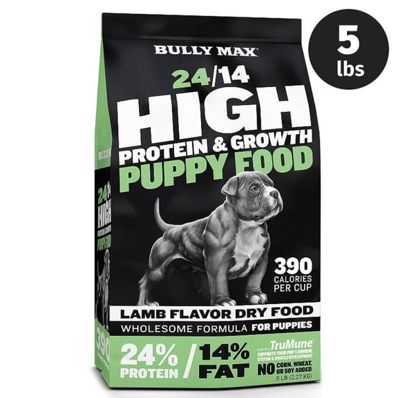 Bully Max 24/14 High Protein Puppy Food with Lamb & Pork | Dry Puppy Dog Food for Growth, Muscle & Immunity | 390 Calories per Cup