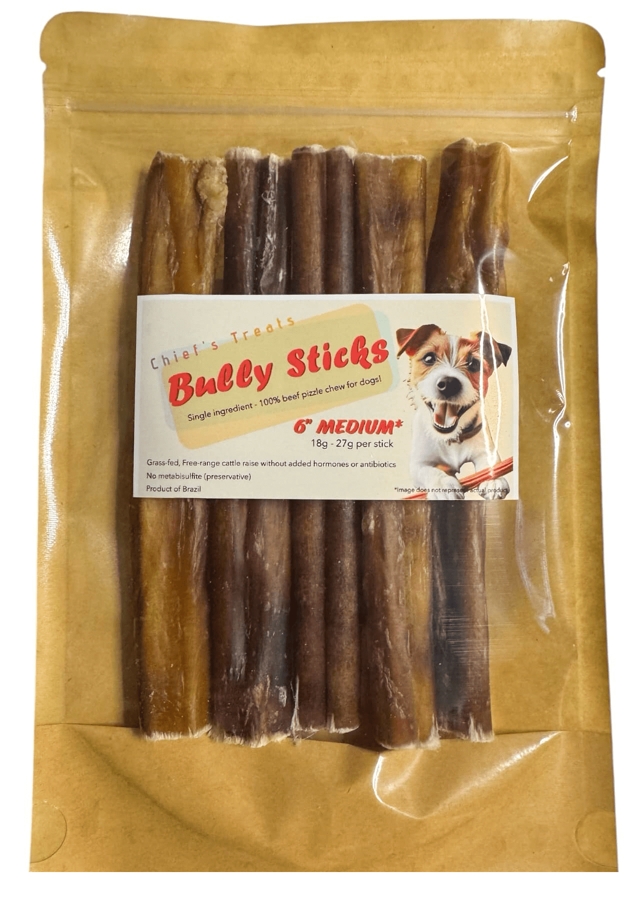 Bully Sticks 6" - MEDIUM | Very Low Odor | Pack of 5 | Grass-fed/Free-range
