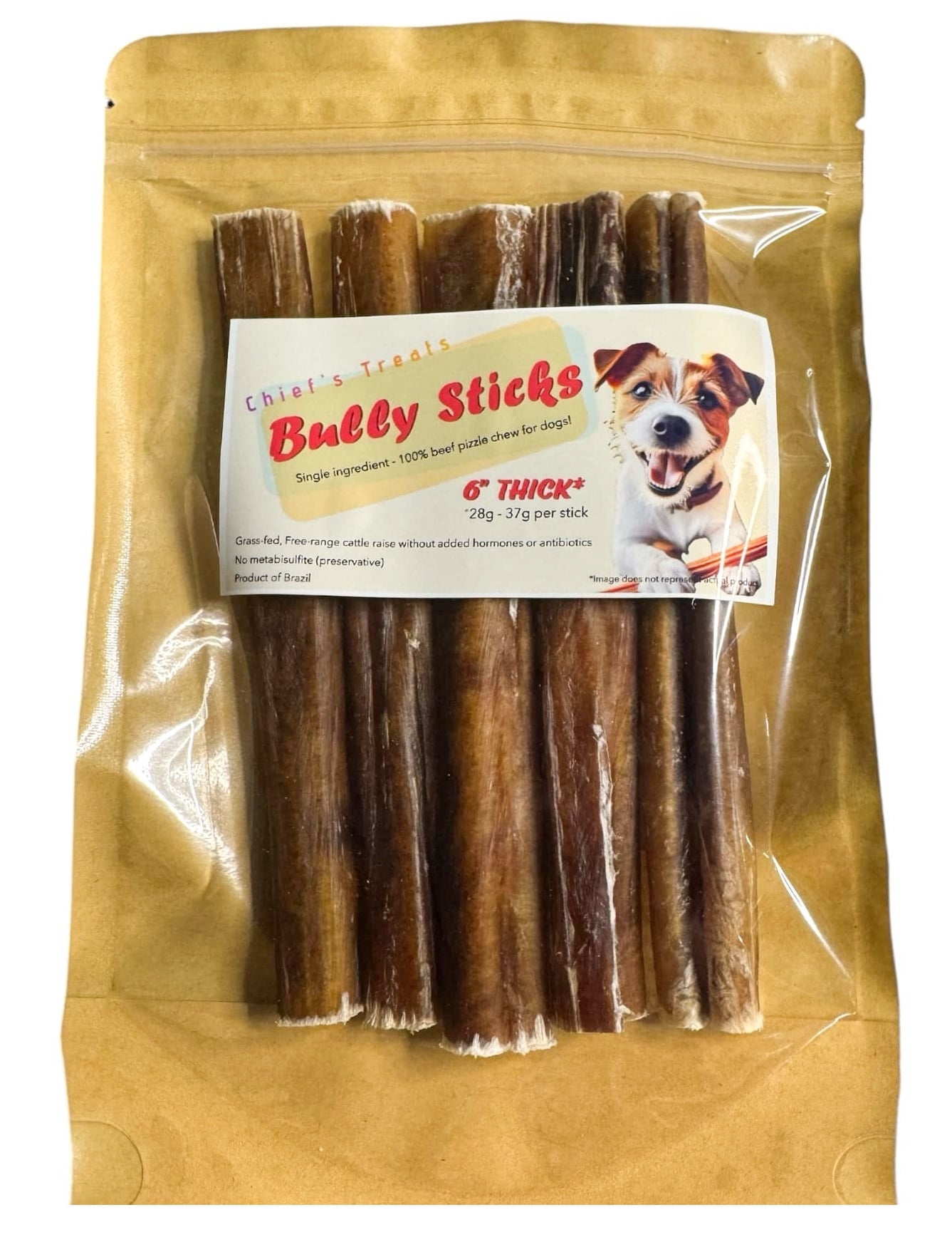 Bully Sticks 6" - THICK | Very Low Odor | Pack of 5 | Grass-fed/Free-range