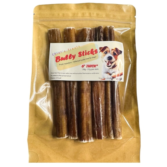 Bully Sticks 6" - THICK | Very Low Odor | Pack of 5 | Grass-fed/Free-range