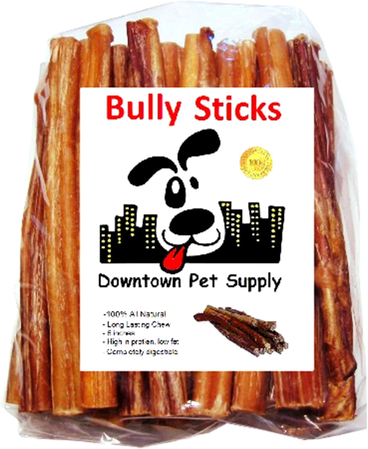 Bully Sticks for Dogs - Natural 6 Inch Beef Chews, Odor-Free & Rawhide-Free, Long Lasting Dog Treats for Aggressive Chewers - Healthy, Safe & Delicious Chews Dogs Love (5 Pack)