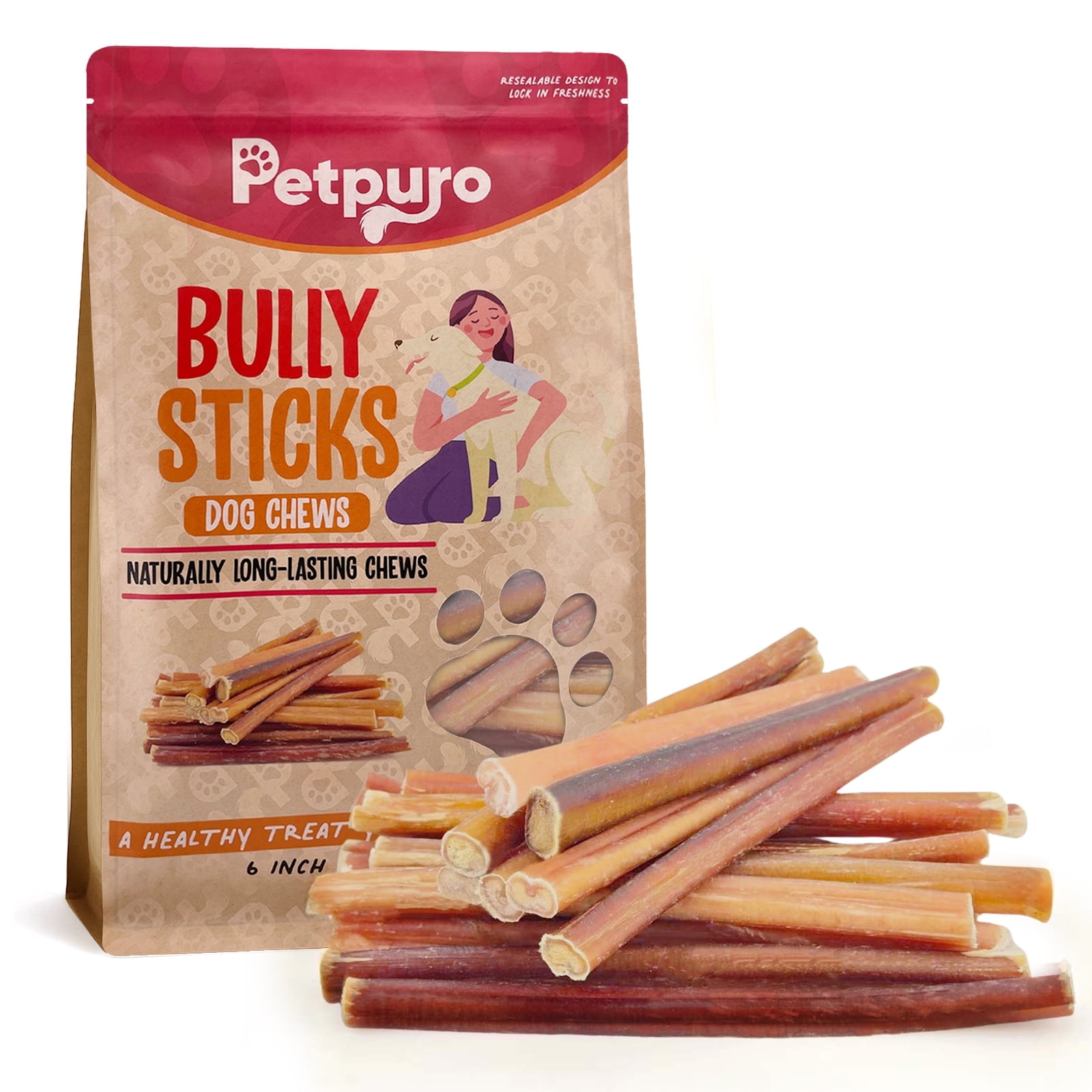 Bully Sticks for Dogs, 6 inch, 100 Pieces Long-Lasting Beef Chews for Small, Medium & Large Breeds, Low Odor