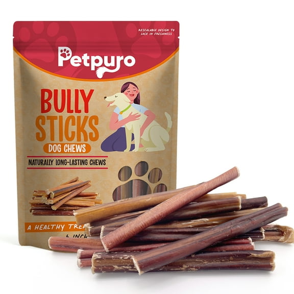 Bully Sticks for Dogs, 6 inch, 25 Pieces Long-Lasting Beef Chews for Small, Medium & Large Breeds, Low Odor