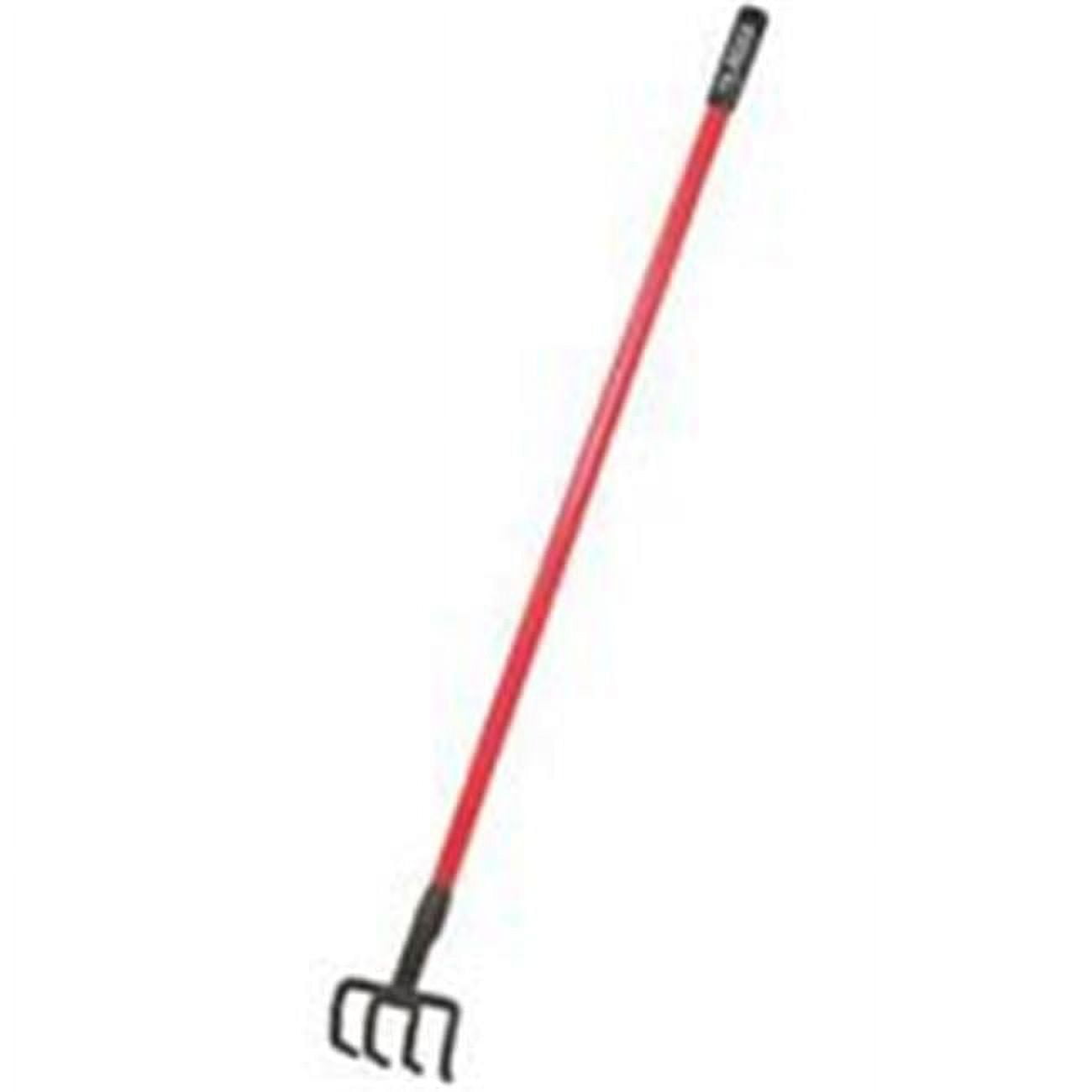 Steel 4-Tine Cultivator with Long Red Fiberglass Handle