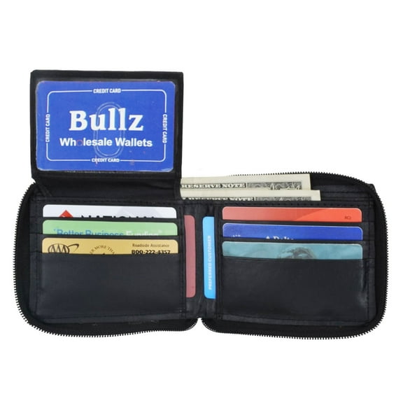 Bullz Genuine Leather Bifold Credit Card Holder Zip Around Men's Wallet