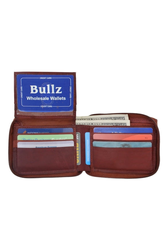 Genuine Leather Bifold Credit Card Holder Zip Around Men's Wallet